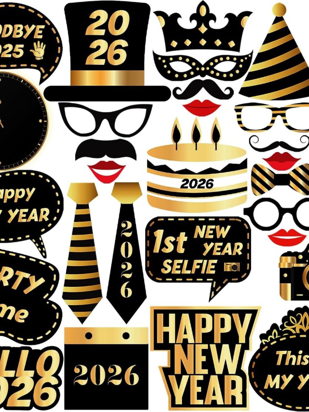 New Years Photo Booth Props 2026, Pack of 30